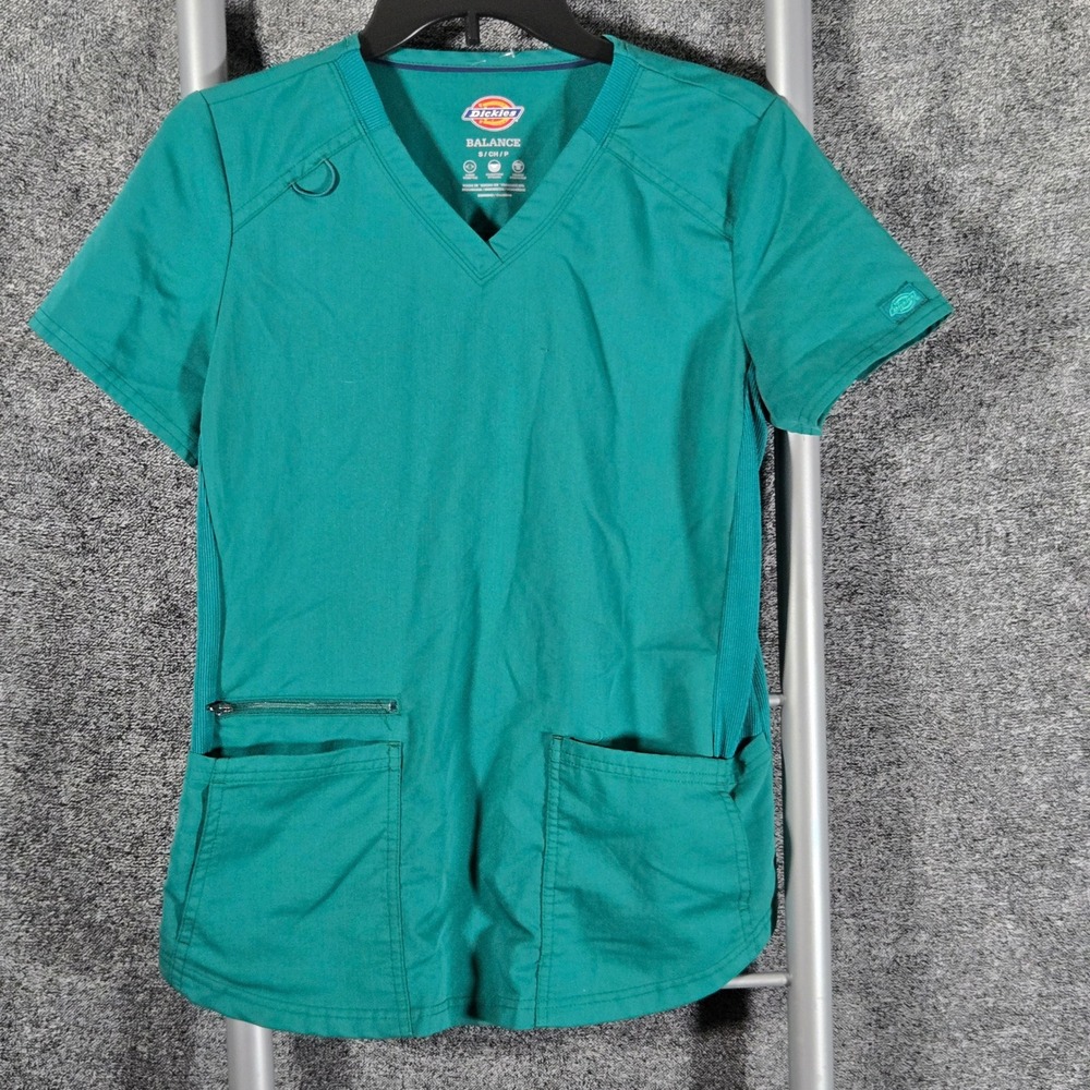 Dickies Balance Womens V-Neck Scrub Top Hunter Green DK875 Small Rib Stretch